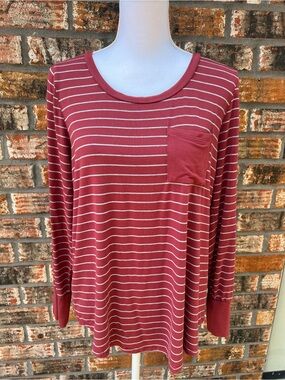 Market & Spruce Burgundy and Cream Striped Long Sleeve Top Large Stitch Fix